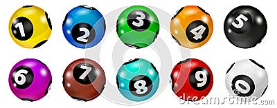 Set of Lottery Colored Number Balls 0-9 Stock Photo