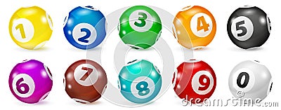 Set of Lottery Colored Number Balls 0-9 Stock Photo