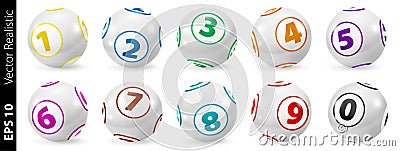 Set of Lottery Colored Number Balls 0-9 Vector Illustration