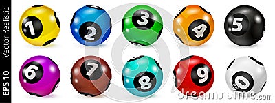 Set of Lottery Colored Number Balls 0-9 Vector Illustration