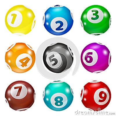 Set of Lottery Colored Number Balls Vector Illustration