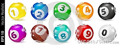 Set of Lottery Colored Number Balls 0-9 Vector Illustration