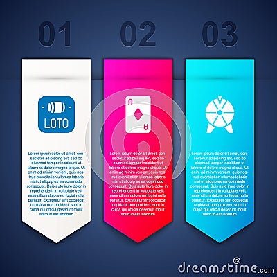 Set Lottery ticket, Playing card with diamonds and Lucky wheel. Business infographic template. Vector Vector Illustration