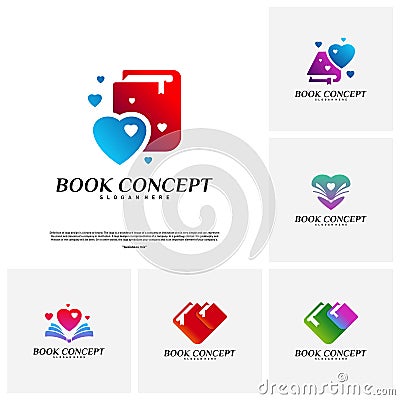 Set of Love Book Logo concept. Heart Learning Education Logo Design Template Vector. Icon Symbol Stock Photo