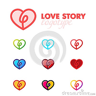 Set of the Love Heart logo. icon. Love, Medical, Health, Care, C Stock Photo