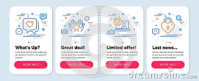 Set of Love icons, such as Hold heart, Friends chat, Heart symbols. Love lock line icons. Vector Vector Illustration