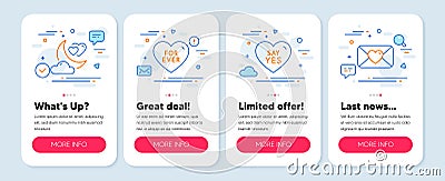 Set of Love icons, such as Love night, For ever, Say yes symbols. Valentine line icons. Vector Vector Illustration