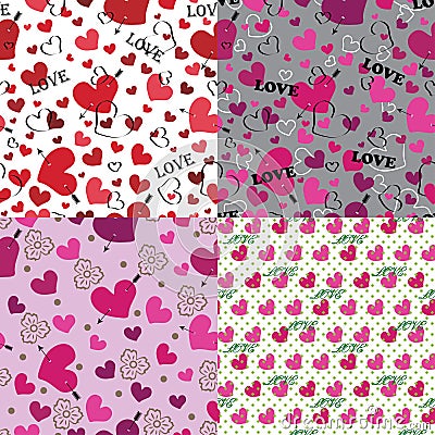 Set of love Seamless pattern or background with hearts Vector Illustration