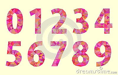 Set low poly digits numbers with a red tint Vector Illustration