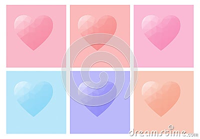 Set of low polygon mix color hearts shape on pastel background. Illustration low polygon heart for Valentine`s Day and wedding Stock Photo