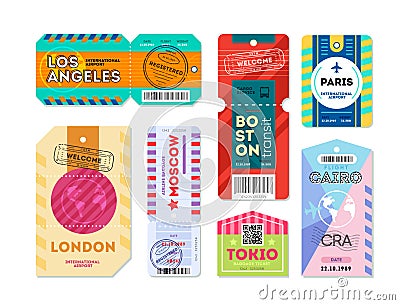 Set of luggage label tag registered. Vector Illustration