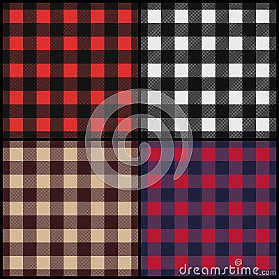 Set of lumberjack plaid seamless patterns Vector Illustration