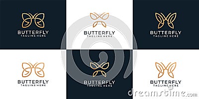 Set of luxury butterfly animal logo design collection Vector Illustration