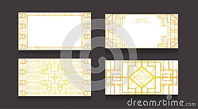 Set of luxury cards with a gold pattern in art deco style on a white background. Double-sided business cards. Objects separate Vector Illustration