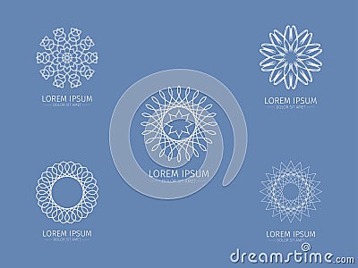 Set of luxury Logotype. White logotype. White Flower. Logo in the shape of a flower. Vector Illustration