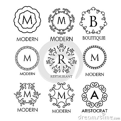 Set of luxury, simple and elegant blue monogram design templates Vector Illustration