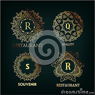 Set of luxury, simple and elegant monogram Vector Illustration