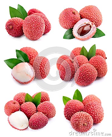 Set of lychees fruits . Stock Photo