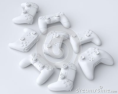 Set of lying gamer joysticks or gamepads on monochrome background Stock Photo