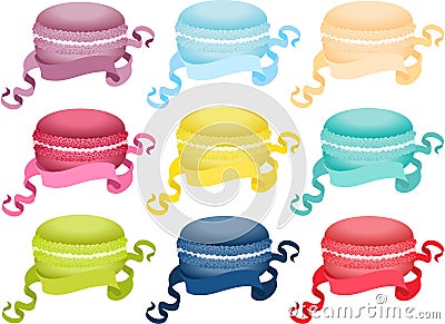 Set macaroon with ribbon Vector Illustration