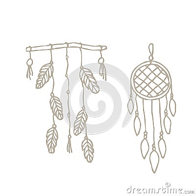 Set macrame boho wall hanging vector illustration isolate on white background. boho doodle. Home element. Cozy house Vector Illustration