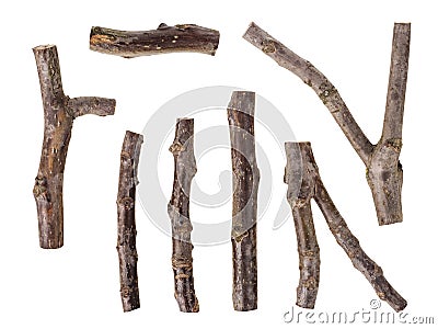 Set of macro dried tree branches isolated on white Stock Photo