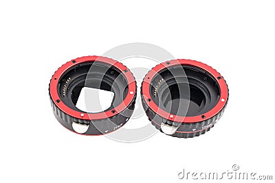 Set of macro rings for SLR cameras on a white background isolated. Stock Photo