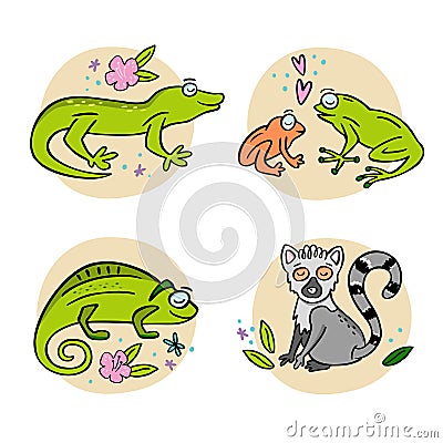 Set of Madagascar animals. Hand drawn vector illustration Vector Illustration