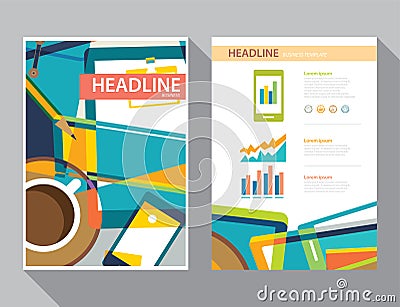 Set of magazine cover , flyer, brochure flat design templates Vector Illustration