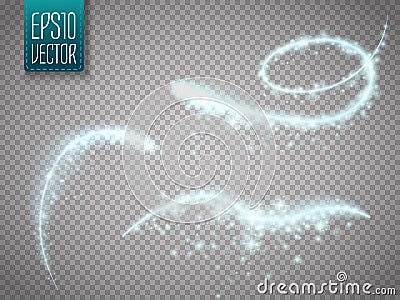 Set of magic glowing spark swirl trail effect isolated on transparent background. Vector Illustration