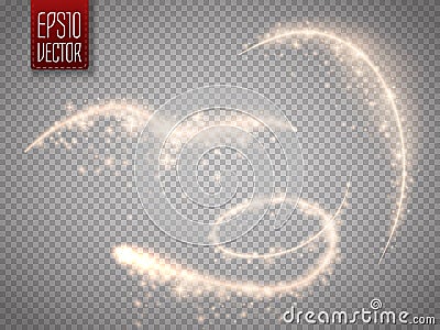 Set of magic glowing spark swirl trail effect isolated on transparent background. Vector Illustration