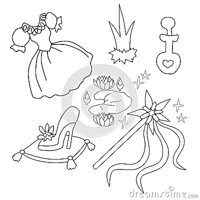 Set of magic objects. Isolated vector coloring page Vector Illustration