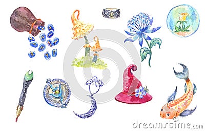 Set of magic things in watercolor Stock Photo