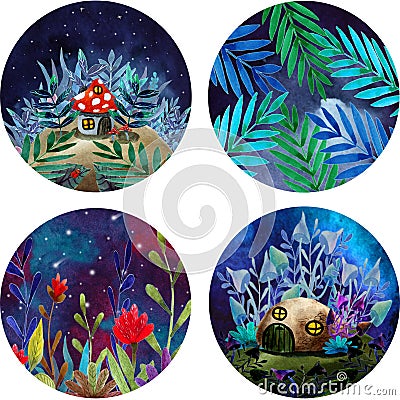 A set of magical stickers Cartoon Illustration