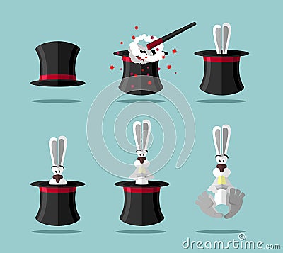 Set magician: wand, Topper and rabbit. Vector icon Vector Illustration