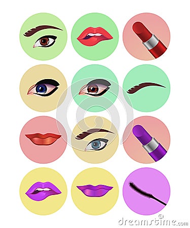 Set of makeup eyes lipstick icons Stock Photo