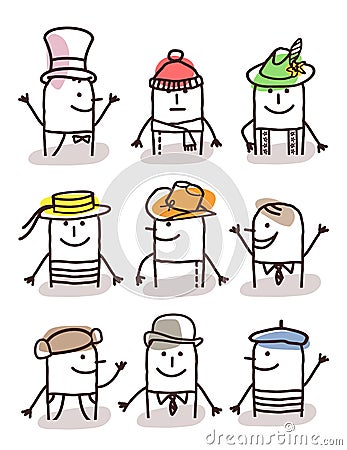 Set of male avatars - hats and traditions Vector Illustration