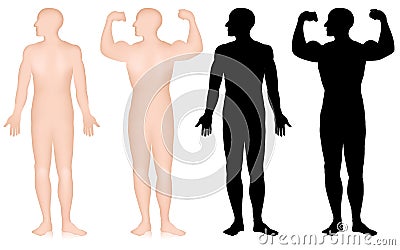 Set of male bodybuilder silhouette, biceps pose isolated on white background Vector Illustration