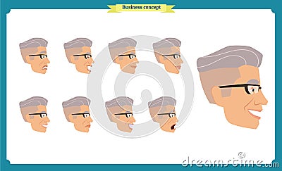 Set of male facial emotions. young man emoji character with different expressions Front, side, back view. Vector illustration Vector Illustration