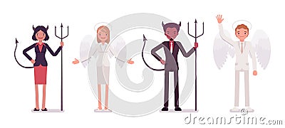 Set of male, female angel and devil in a formal wear Vector Illustration