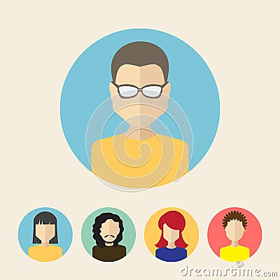 Set of Male And Female Faces Avatars or People Icon Collection Vector Illustration