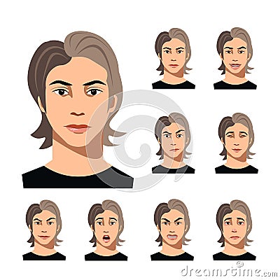 Set of a man faces different emotions Vector Illustration