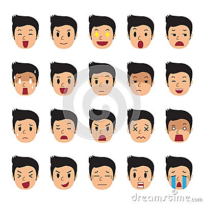 Set of man faces showing different emotions Vector Illustration