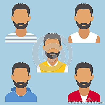 Set of man portrait. Beard. Various and modern avatar. Flat design vector illustration. Vector Illustration