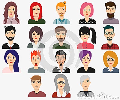 Set of man and woman avatars for web background design Vector Illustration