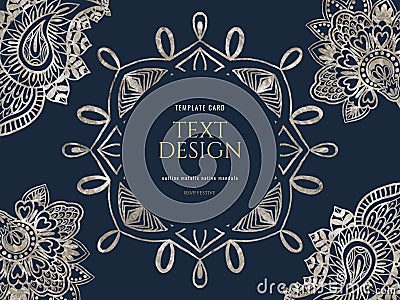 Set of mandala bandana paisley damask metalic white template greeting card festive label border banner print paper Stock Photo