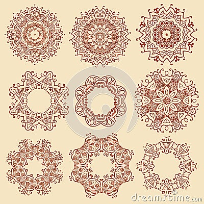 Set of mandala, henna pattern Vector Illustration