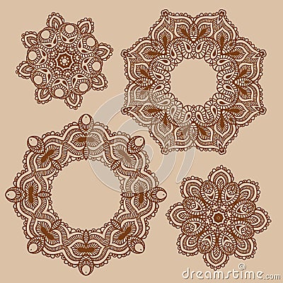 Set of mandala, henna pattern Vector Illustration