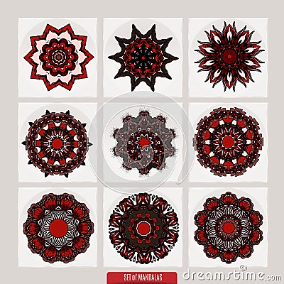 Set of mandalas. Decorative round ornaments. Anti-stress therapy patterns. Weave design elements. Yoga logos Vector Illustration