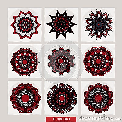 Set of mandalas. Decorative round ornaments. Anti-stress therapy patterns. Weave design elements. Yoga logos Vector Illustration